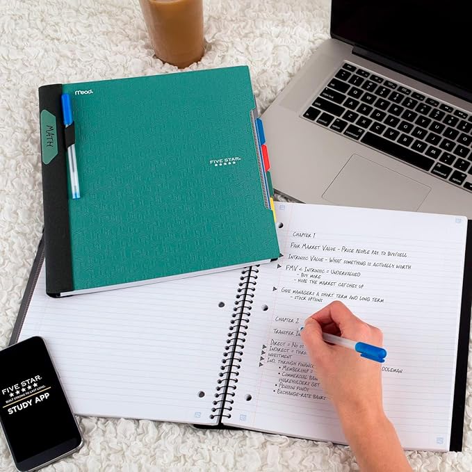 Five Star Advance Spiral Notebook + Study App, 5 Subject, College Ruled Paper - Image 7