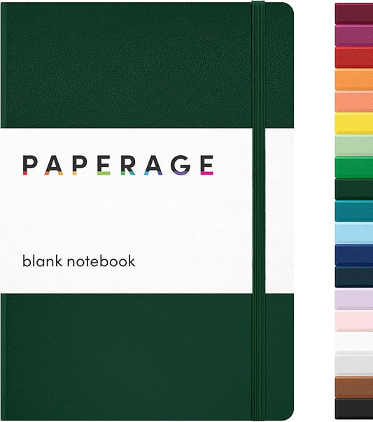 PAPERAGE Blank Journal Notebook, (Dark Green), 160 Pages, Medium 5.6 in x 8 in - 100 GSM Thick Paper – Hardcover Journaling Notebook for Work, School, Note Taking or Sketching-DeskLoop Office