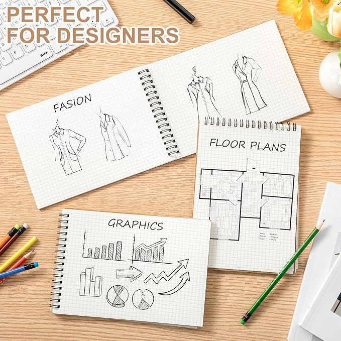 Engrowtic 2 Pack Graph Paper Spiral Notepad A5 Top Wirebound Notepad Grid - Image 3