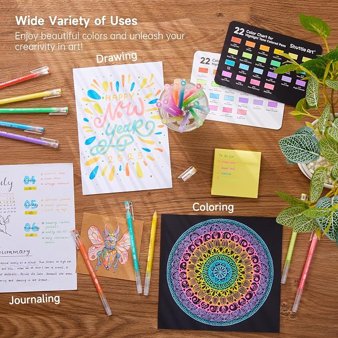 Shuttle Art Colored Pens, 22 Highlight Tone Colors Cute Journal Pens 0.6mm Fine - Image 6