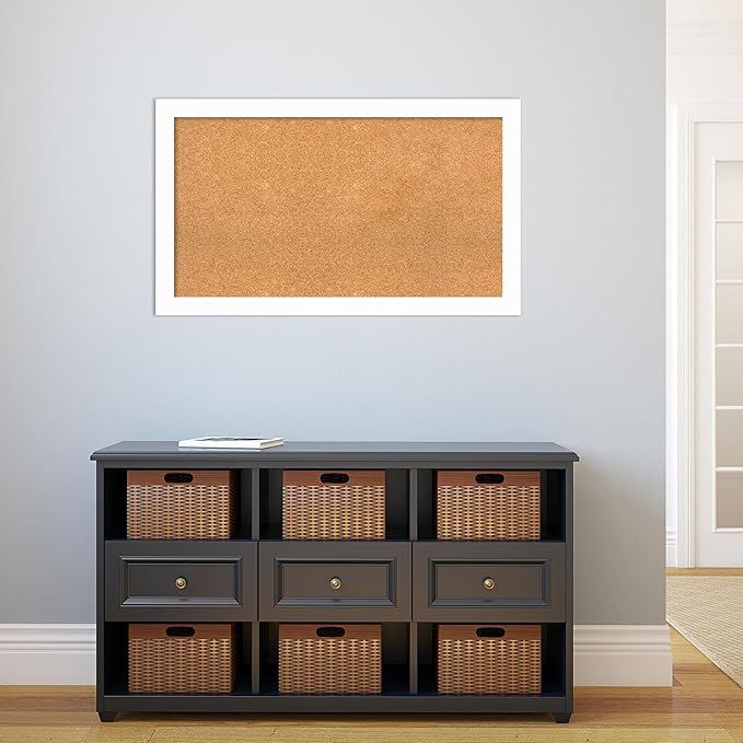 Amanti Art Natural Cork Board for Wall, 23x39 Vision Board with White Frame, Large Corkboard Office Decor for Home Organization, Casual Corkboard Pinboard to Display Items for Home Organization in-DeskLoop Office
