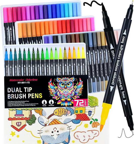 72 Colors Dual Markers Brush Pens, 0.4MM Fine Point Art Marker, Double Tip by Unknown