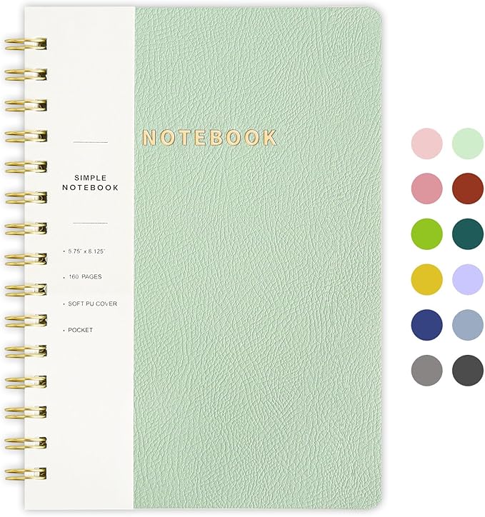 Lined Spiral Notebook College Ruled A5 Journal Book for Note Taking, 160 Pages Writing Journal for Office and Home School Supplies 5.75 x 8.125 inch - MintGreen-DeskLoop Office