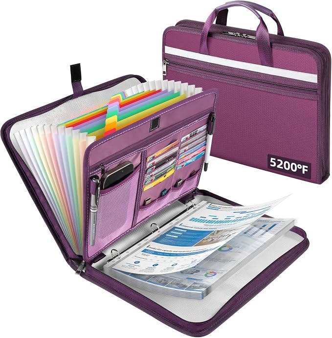 Fireproof Document Bag with Accordion File Organizer | Upgraded 5200°F Aluminum by Uwyriwooq