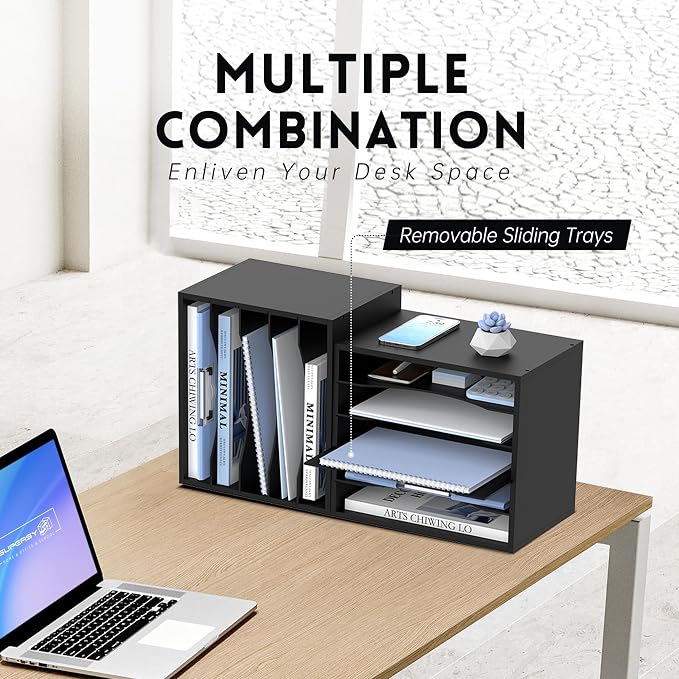 SUPEASY Wood Desk Organizer, 5 Tier Paper File Organizer - Image 2