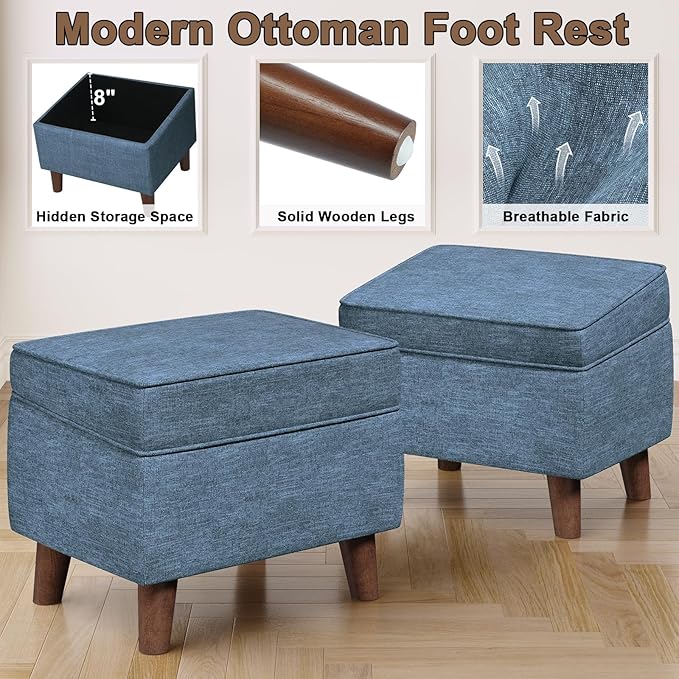 Foot Rest with Adjustable Cover, Storage Ottoman Dorm, Footstool and Sitting Stool, Ottoman Foot Stools for Living Room, Bedroom, Dorm, Blue-DeskLoop Office