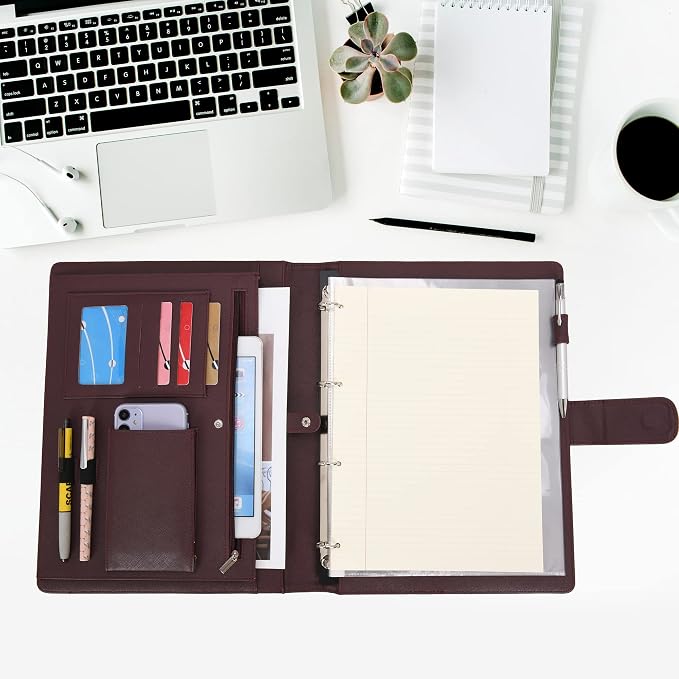 Wonderpool A4 PU Leather 3 & 4 Ring Holder Writing Portfolio Multi Document Case - Image 2