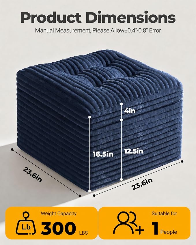 23.6in Pouf Ottoman, Corduroy Ottoman Foot Rest - Image 2