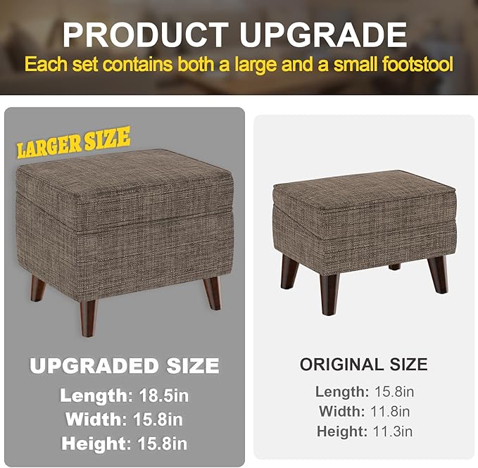 Foot Rests with Adjustable Cover, BOGO, Storage Ottoman Dorm, Footstool and Sitting Stool, Ottoman Foot Stool Set for Living Room, Bedroom, Dorm, Brown-DeskLoop Office