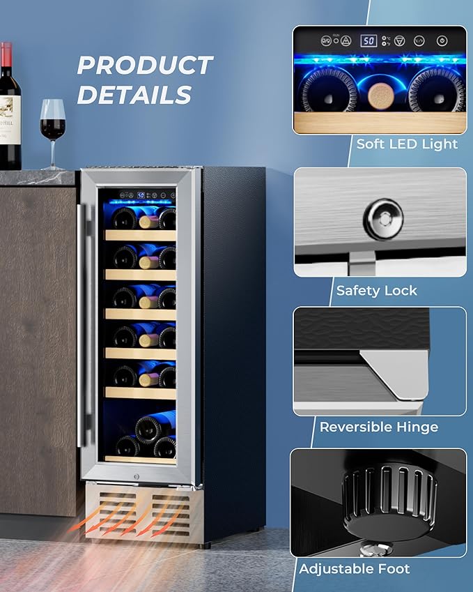 EUHOMY 12 Inch Wine Cooler Refrigerator, Wine Fridge 18 Bottles, Built-in or Freestanding with Double-Layer Tempered Glass Door, Mini Fridge with Quiet and Temperature Memory Function-DeskLoop Office