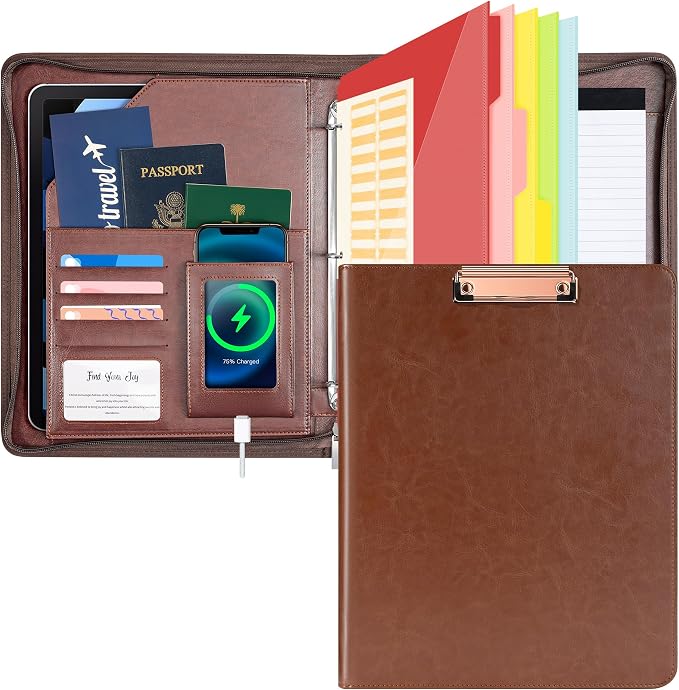 Ospelelf Zippered Padfolio Organizer, Faux Leather 3 Ring Binder by OspelelfOfficeSupplies