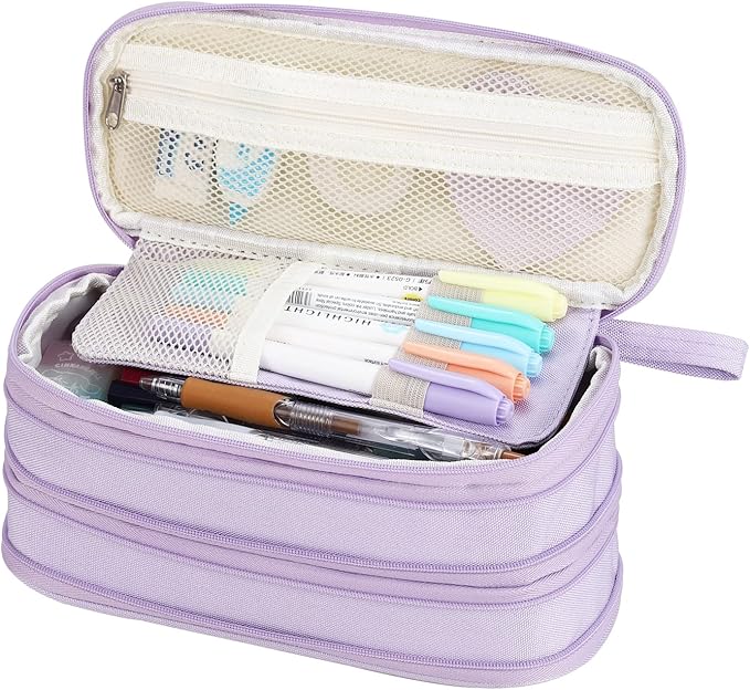 Large Pencil Case Zipper Pencil Pouch Organizer Big Capacity Pencil Bag with Handle Portable for Girls Kids Adults Gift Pen Case for School Home Office Purple-DeskLoop Office