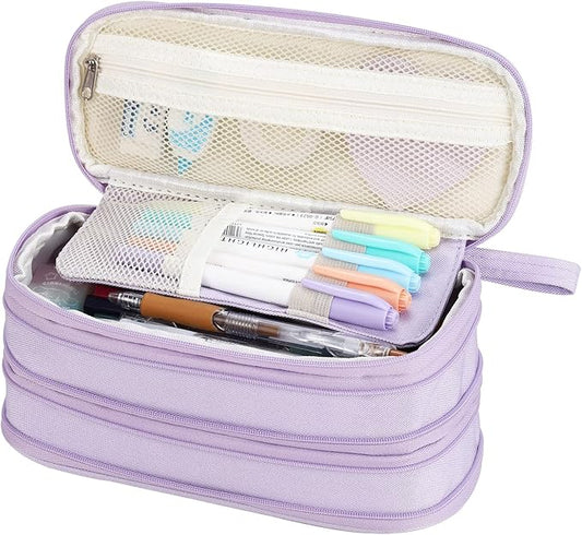 Large Pencil Case Zipper Pencil Pouch Organizer Big Capacity Pencil Bag with Handle Portable for Girls Kids Adults Gift Pen Case for School Home Office Purple-DeskLoop Office