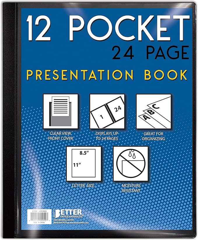 Better Office Products 12 Pocket Bound Presentation Book, 24 Sheet Protector by BetterOfficeProducts