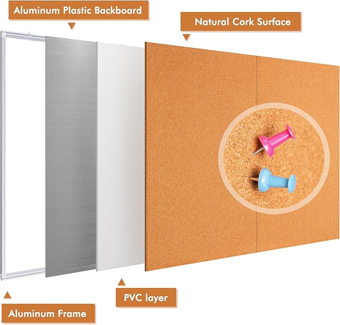 maxtek Large Cork Board 48 x 36 in, Bulletin Board for Walls, 4'x 3' Extra Aluminum Framed Corkboard, Foldable Wall Mounted Pin Memo Notice Cork Board for Office, Home Wall Display-DeskLoop Office