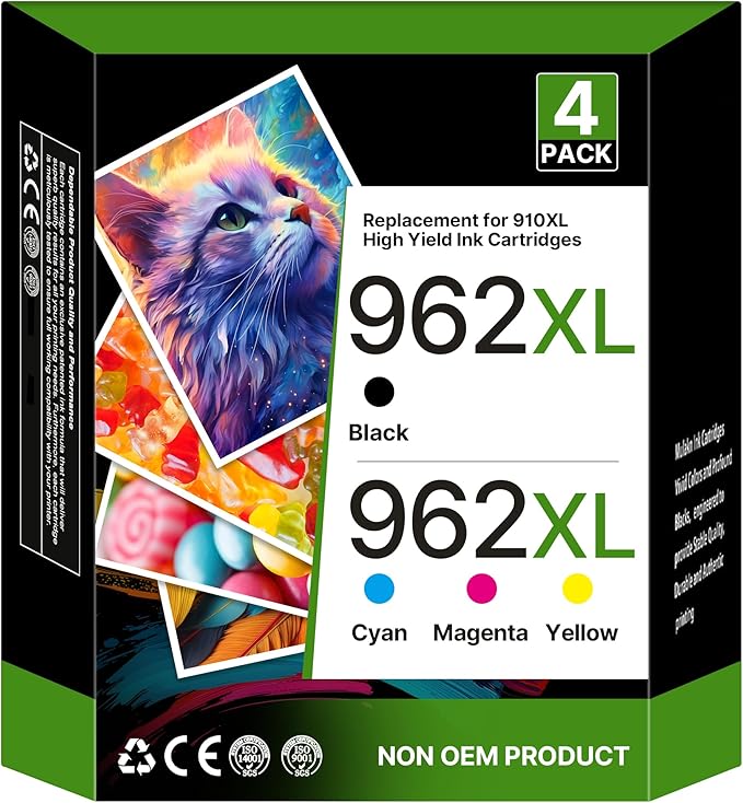 962XL Ink Cartridges Combo Pack Replacement for HP Ink 962XL Black and 962 Color Combo Pack for HP 962 962XL Ink for HP OfficeJet Pro 9010 9015 9018 9020 9025 Printer(1BK/1C/1M/1Y, 4 Pack)-DeskLoop Office