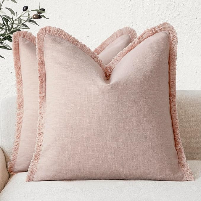Foindtower Set of 2 Decorative Linen Fringe Throw Pillow Covers Cozy Boho by Foindtower