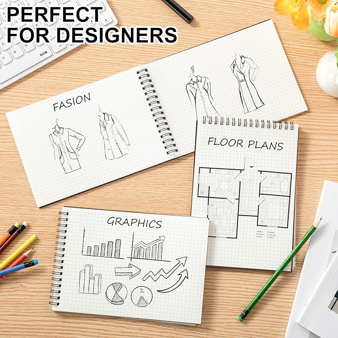 Engrowtic 3 Pack Graph Paper Spiral Notepad A5 Top Wirebound Notepad Grid - Image 3