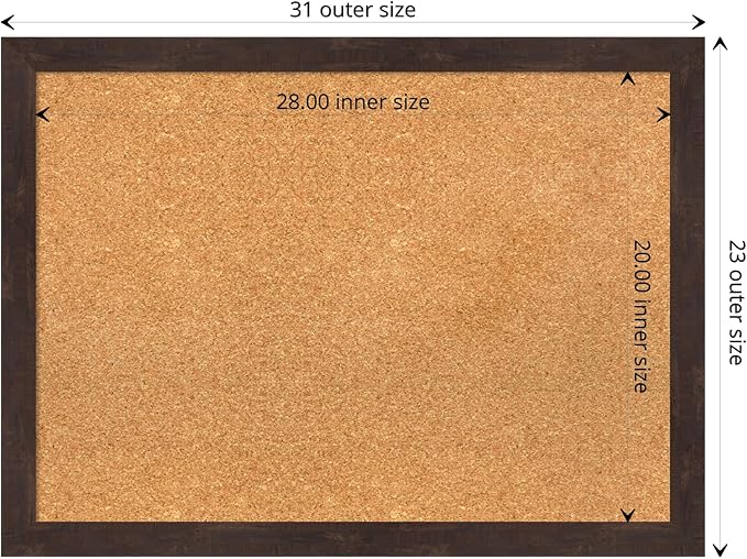 Amanti Art Natural Cork Board for Wall, 23x31 Vision Board with Brown Wood Frame, Medium Corkboard Office Decor for Home Organization, Rustic Farmhouse Corkboard Pinboard to display items for home-DeskLoop Office