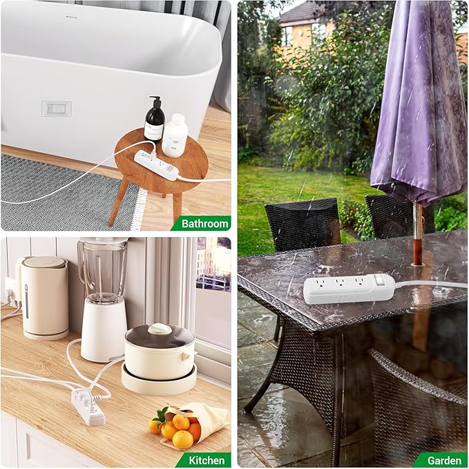 IPX6 Outdoor Power Strip Weatherproof, Waterproof Surge Protector with 3 Wide Outlet 6FT Long Extension Cord, Wall Mountable for Outside Decorations and More UL Listed(Black)-DeskLoop Office