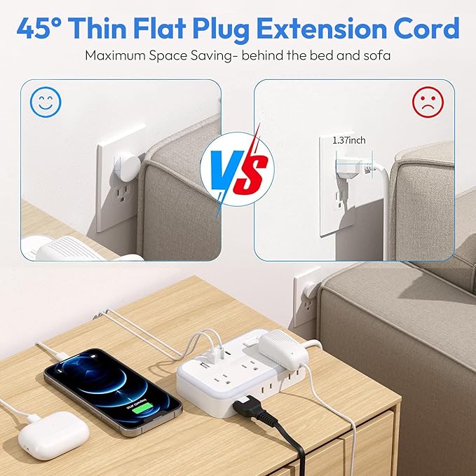 Extension Cord 15 ft, Surge Protector Power Strip with 6 Outlets 4 USB Charger(2 USB C Port), Flat Plug Outlet Extender Long Cord, Protection for Indoor, Home, Office Supplies, Dorm Room Essentials-DeskLoop Office