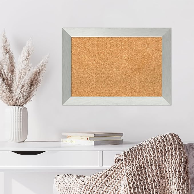 Amanti Art Natural Cork Board for Wall, 20x28 Vision Board with Silver Wood Frame, Medium Corkboard Office Decor for Home Organization, Modern Corkboard Pinboard to Display Items for Home-DeskLoop Office