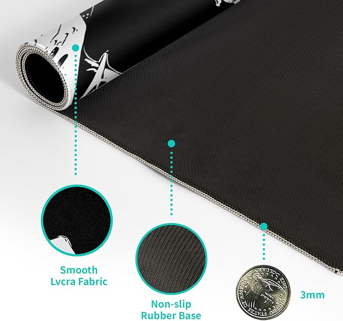 Japanese Sea Wave Large Mouse Pad, Abstract Black Gaming Mousepad, Extended - Image 8