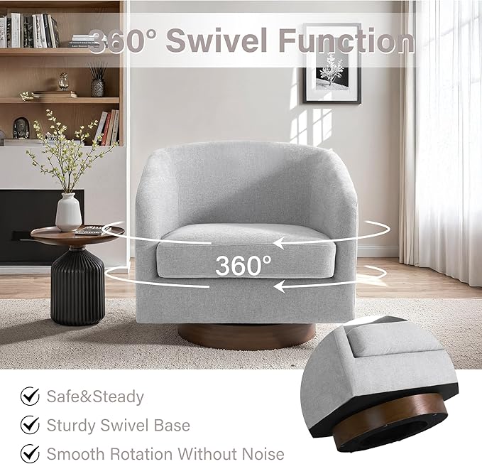 UIXE Swivel Accent Chairs Set of 2, Chenille Upholstered Barrel Chair for Living Room, Comfy Round Armchair Single Sofa Bedroom Reading Seat - 31" W, Light Gray-DeskLoop Office