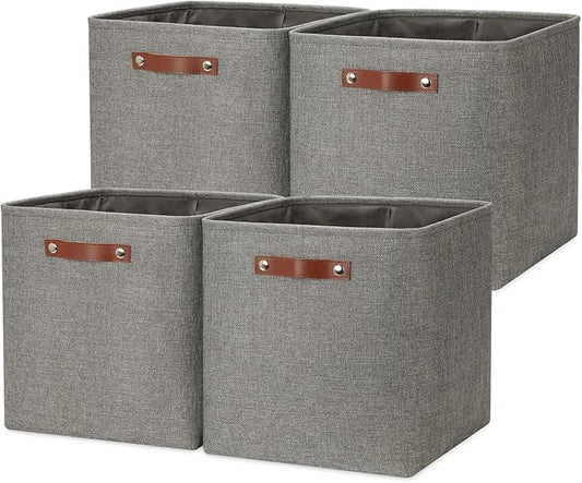 DULLEMELO Cube Storage Boxes,13 inch Fabric Baskets Closet Storage Bins for Home Organization and Storage,Stackale Gift Baskets Empty for Nursery Clothes Toys Kids Storage(Grey)-DeskLoop Office