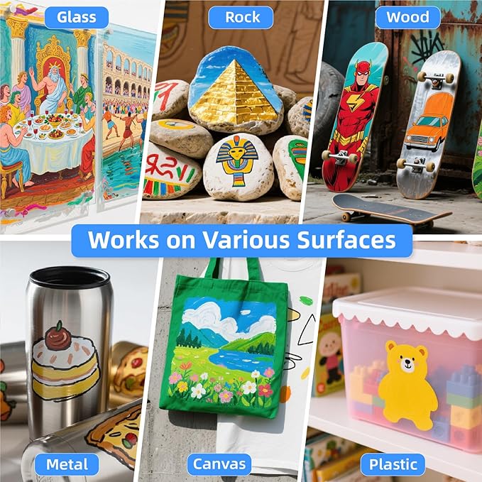 WUO 60 Colors Acrylic Paint Markers (2 Metallic), Automatic Ink Control Brush Tip for Multi-Surface, Water-Based No-Bleed Markers Acrylic Paint Pens for Rock Painting, Wood, Canvas, Glass, DIY Crafts-DeskLoop Office