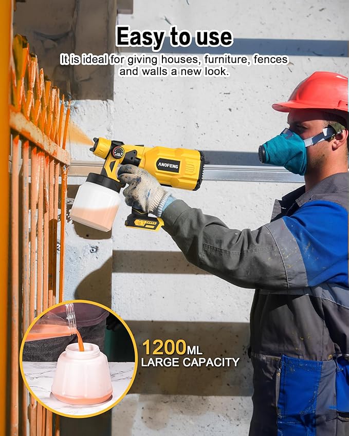 200W Cordless Airless Paint Sprayer for Dewalt 20V MAX Battery, Electric HVLP Spray Paint Gun with 1200ML Container, 4 Copper Nozzles,3 Patterns for Fence, Cabinets, Wall etc. (Battery Not Included)-DeskLoop Office