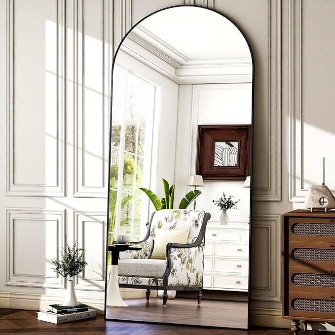 HARRITPURE 78" x 35" Arched Full-Length Mirror - Black Oversized Floor Mirror Free Standing Aluminum Frame Full Body Mirrors for Bedroom Cloakroom-DeskLoop Office
