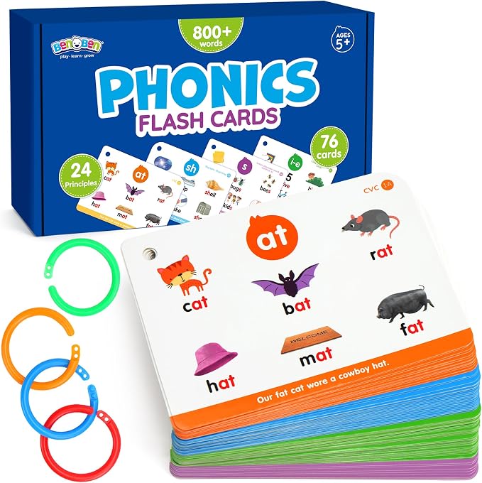 Phonics Flash Cards, 76 Cards 24 Principles, Learn to Read Phonics Games | CVC - Image 9