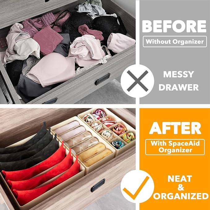 SpaceAid Underwear Drawer Organizer, 4 Pack Dresser Organizer Bins - Image 2