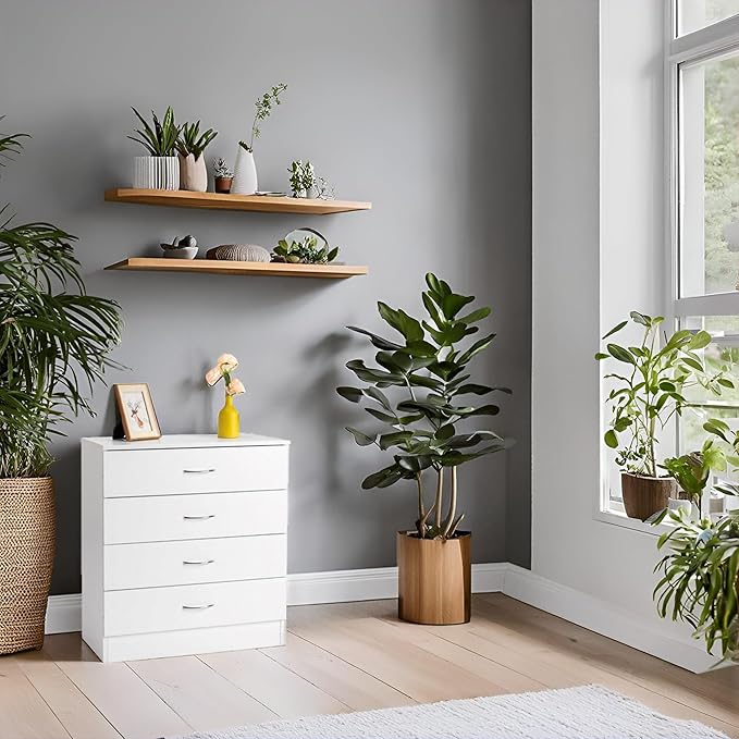 Karl home 4 Drawer Dresser for Bedroom, Small Chests of Drawers Modern Nightstand, White Dresser Chest with 4 Storage Drawers, Dressers for Nursery, Hallway, Living Room, Closet-DeskLoop Office