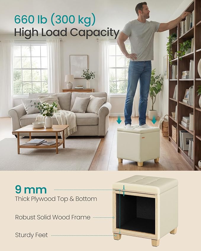SONGMICS Square Storage Ottoman, Foot Stool Footrest - Image 6