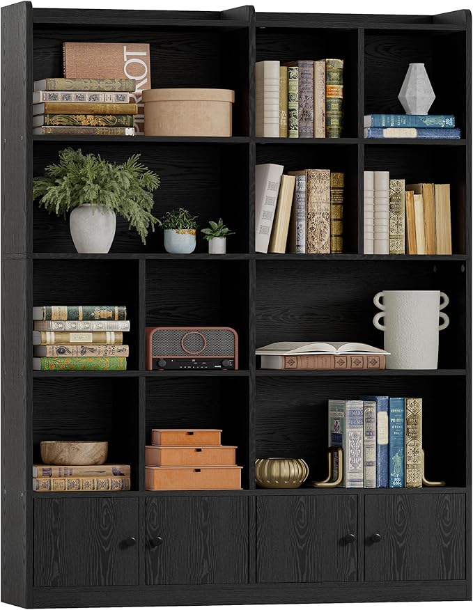 IRONCK Bookshelves and Bookcase, 6 Tiers Large Bookshelf with 4 Doors, Floor Standing Tall Display Storage Shelves for Home Office, Living Room, Bedroom, Black-DeskLoop Office