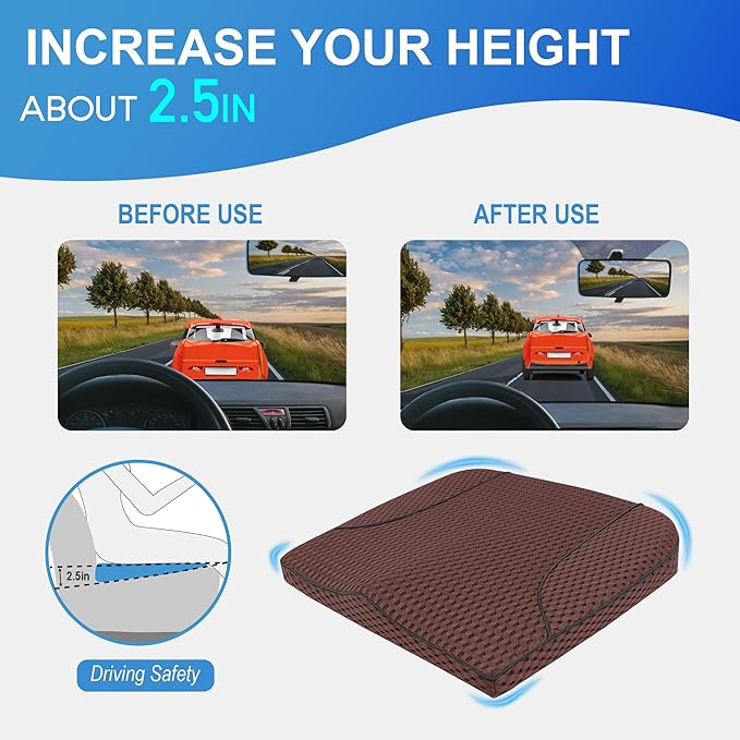 Car Seat Cushion, Comfortable Memory Foam Seat Pillow for Driving, Sciatica-Back Pain Relief, Cushion for Car-Truck, Office, Wheelchair - Mesh Brown-DeskLoop Office