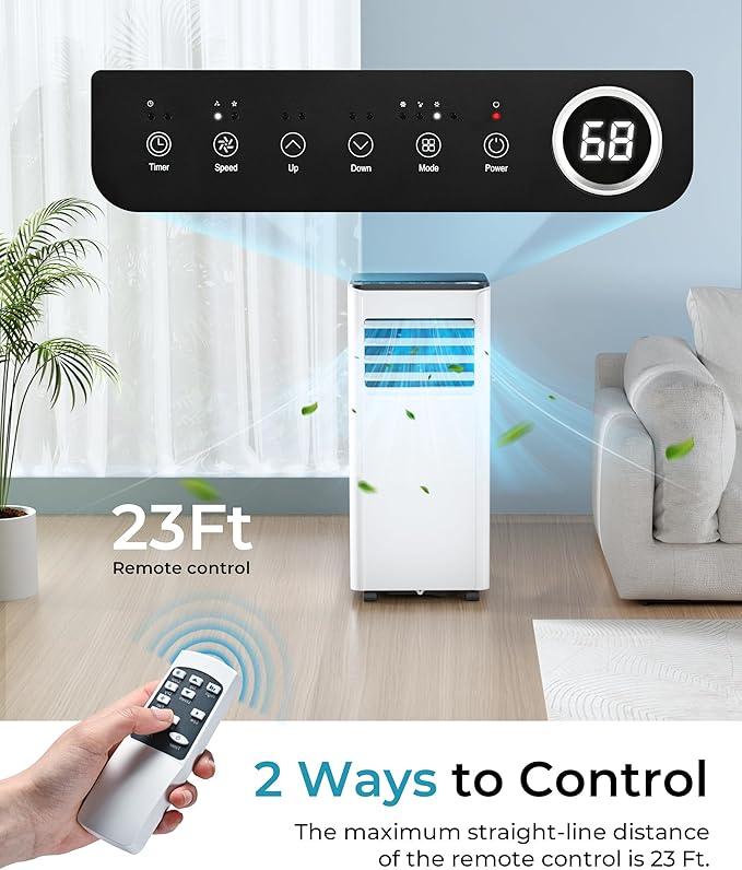 EUHOMY 10,000 BTU Portable Air Conditioners Up to 450 sq.ft, 3-1 Standing Smart Cooling AC with Remote, Dehumidifier, Fan, Air Conditioner Cools Room, 3 Modes, 24-hour timer, LED Display, Bedroom-DeskLoop Office