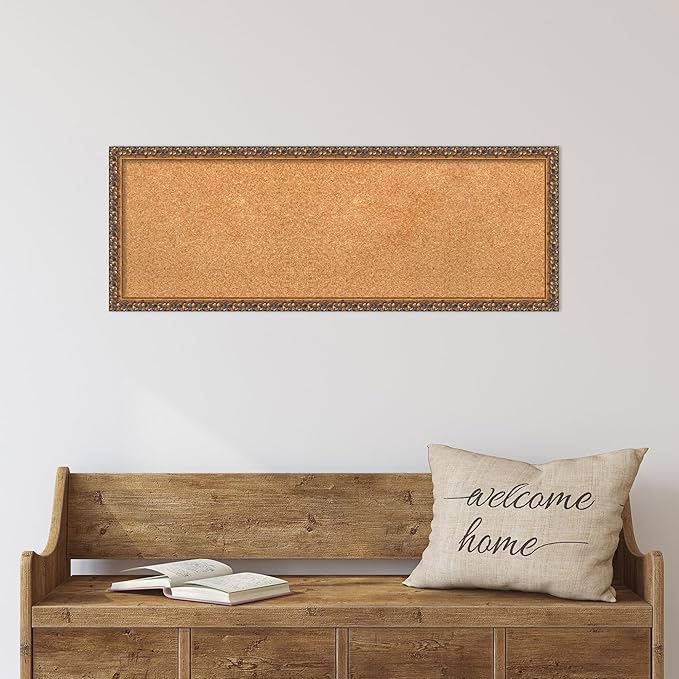 Amanti Art Natural Cork Board for Wall, 14x38 Vision Board with Bronze Frame, Medium Corkboard Office Decor for Home Organization, Traditional Corkboard Pinboard to Display Items for Home-DeskLoop Office