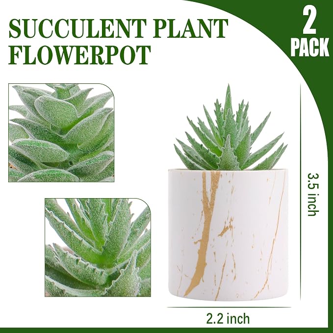 Der Rose Set of 2 Succulents Plants Artificial Mini Fake Succulents Plants - Image 2