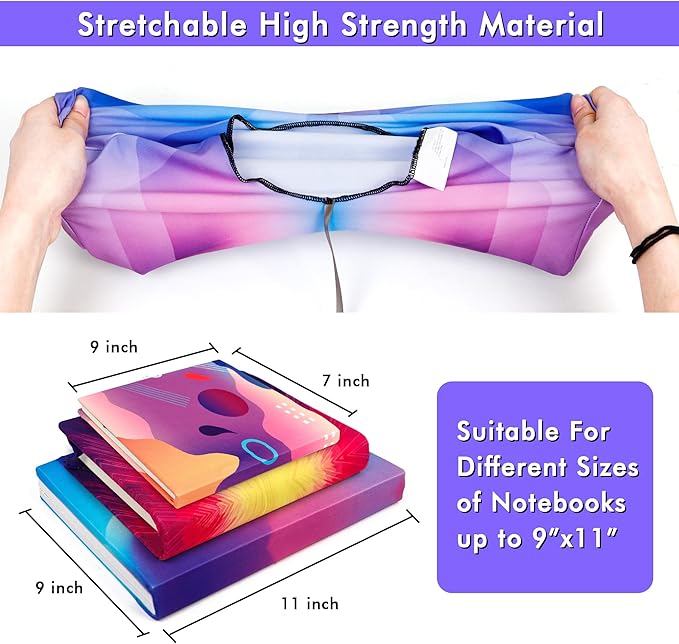 Feela 8 Pack Stretchable Jumbo Fabric Book Covers - Washable Durable Reusable Nylon for Hardcover Textbooks Notebooks up to 9"x11" - 8 Neon Patterns-DeskLoop Office