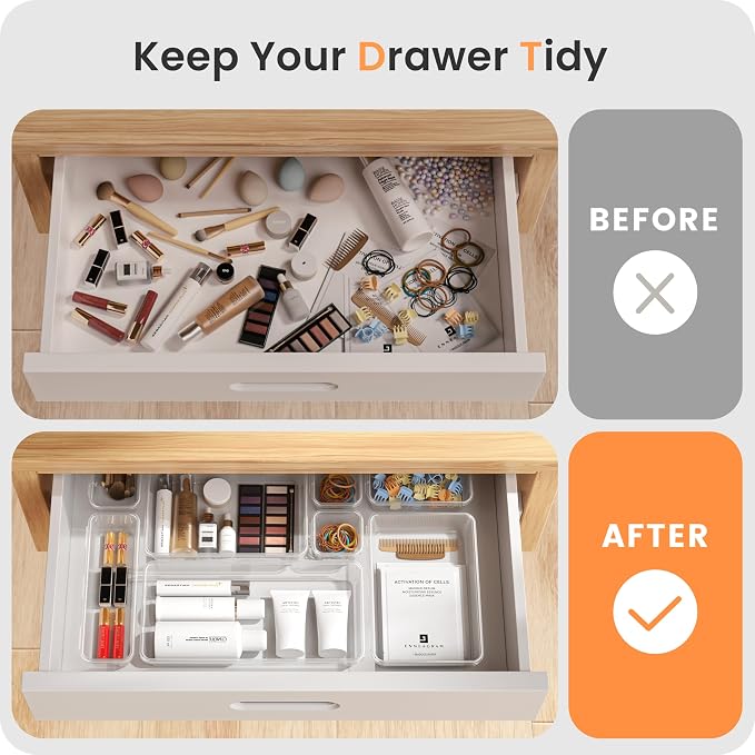 A-LuGei 【46PCS & 5Sizes Clear Drawer Organizer, 【Hold 277 Items】 Makeup - Image 4