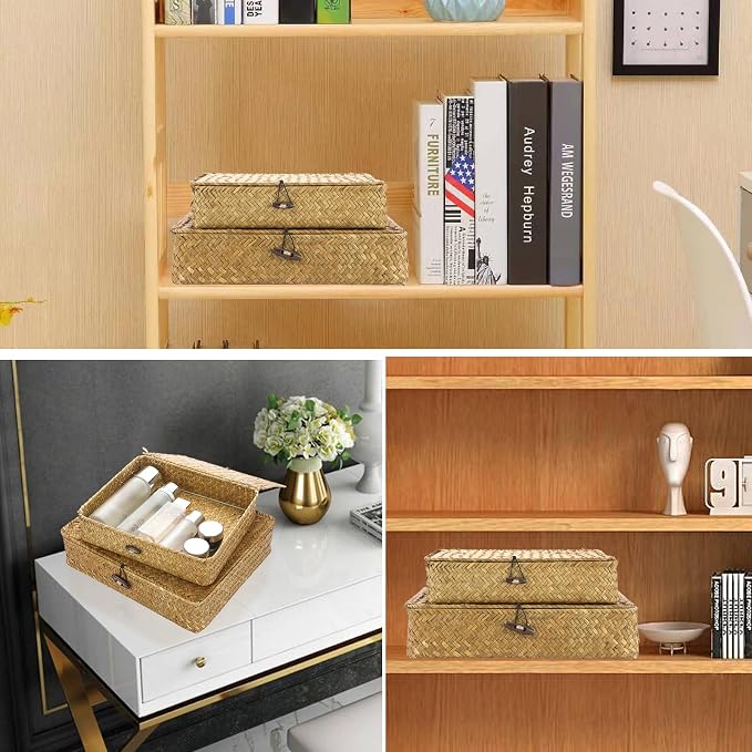 Hipiwe Set of 2 Flat Woven Wicker Storage Bins - Image 5