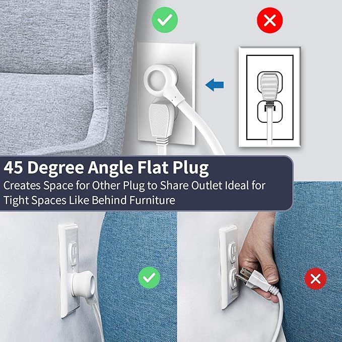 Flat Plug Extension Cord 25 ft, Surge Protector Power Strip, Outlet Extender with 6 Outlets 4 USB Ports, Overload Protection, Long Extension Cord with Multiple Outlets for Indoor, Home, Office, White-DeskLoop Office