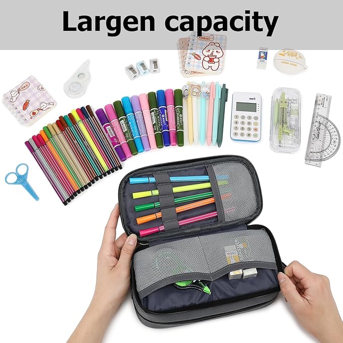 Large Capacity Pencil Case Multi-Slot Pencil Pouch Durable Pencil Box Portable Office Pen Bag with Zipper-DeskLoop Office
