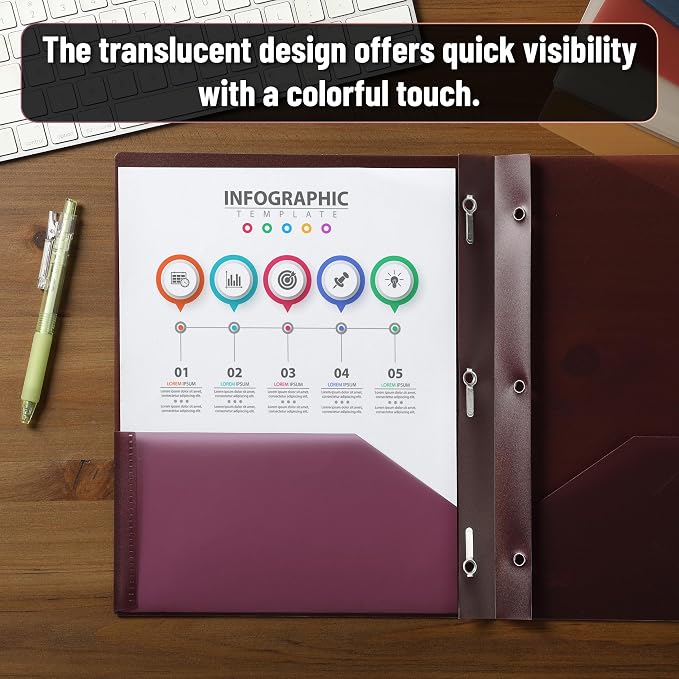 Mr. Pen- Plastic Folders with Pockets and Prongs, 5 Pack, Letter Size | Colorful - Image 5