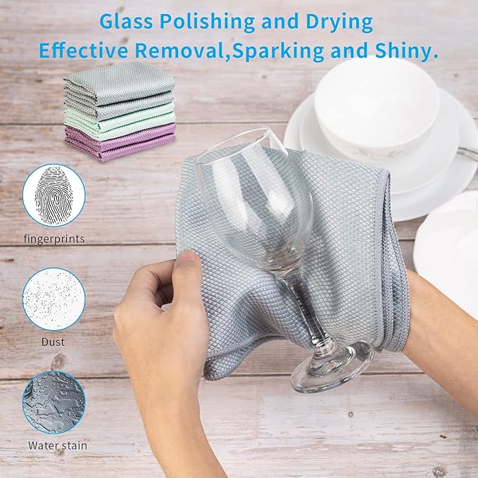 Easy Clean Fish Scale Nanoscale Cleaning Cloth,Streak Free Microfiber Glass Cleaning Cloths for Window Mirrors Windshields,Lint Free Microfiber Polishing Cleaning All-Purpose Towel Pack of 6(Purple)-DeskLoop Office
