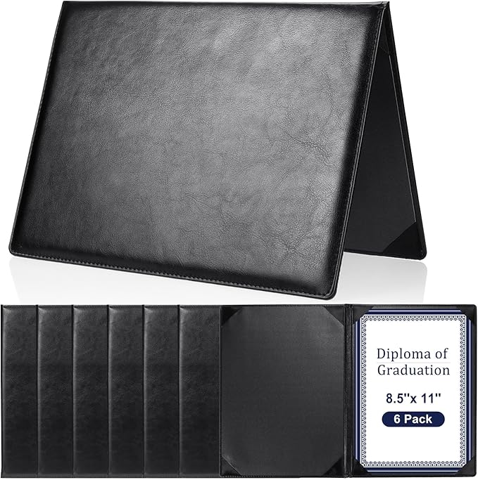 Tenare 6 Pcs Black Leather Certificate Holder 8.5 x 11" PU Phd Bachelor Master by Tenare
