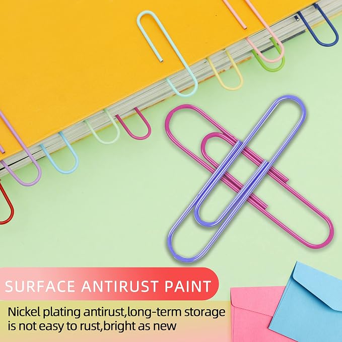 100 PCS Large Multicolored Stainless Steel Paper Clips, Environmentally Friendly - Image 5